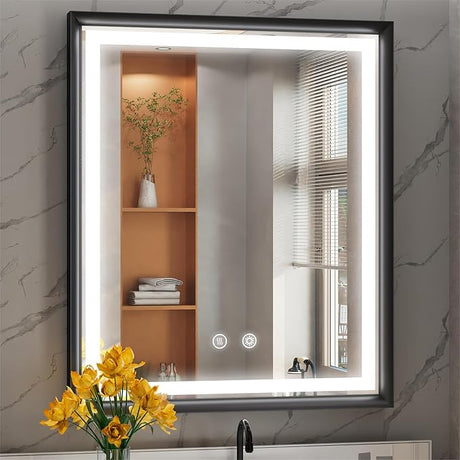 24x36 LED Bathroom Mirror,Black LED Mirror for Bathroom,Lighted Bathroom Mirror,