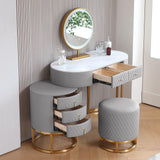 Faux Leather Makeup Vanity Desk Set with LED Lighted Mirror Luxury Dressing Makeup Table