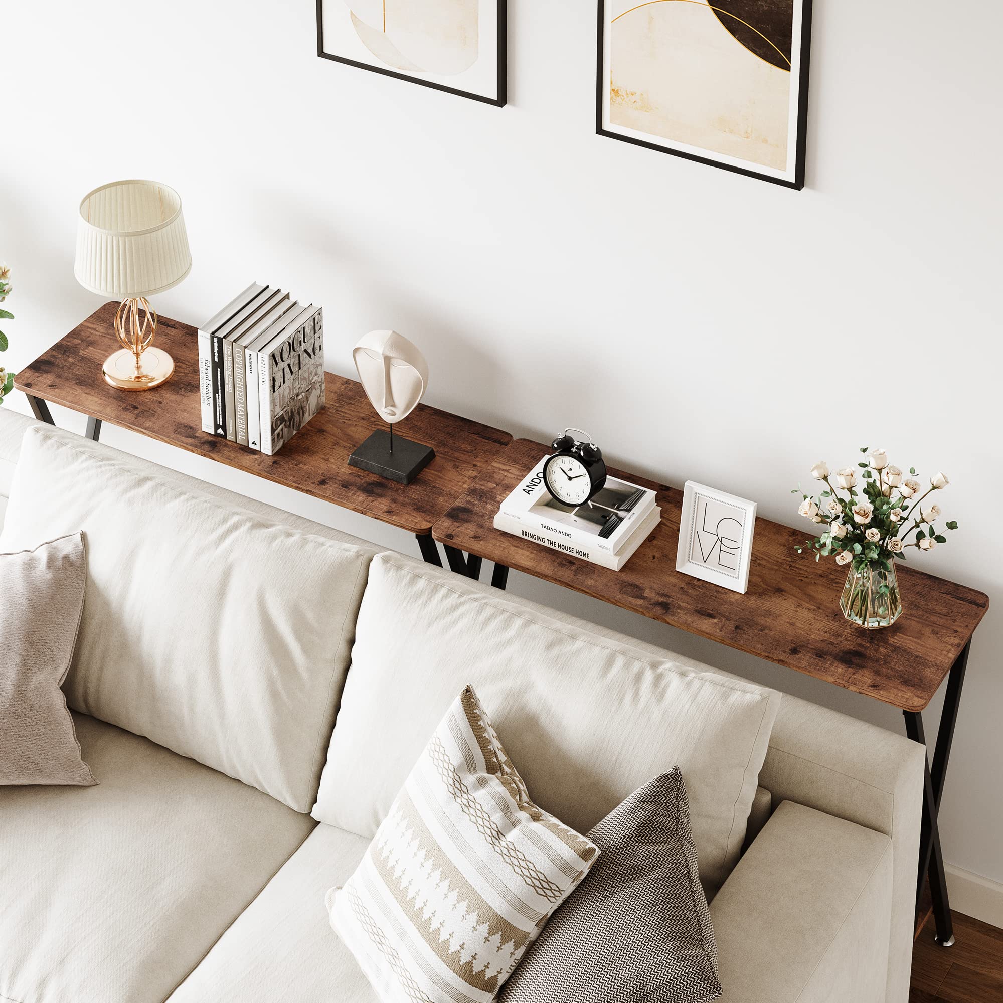 Console Table, Sofa Tables Narrow Entryway Table with Storage Shelf and Metal Frame,