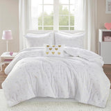 Comforter Set for, Ultra-Soft Microlight Plush Metallic Printed Hearts Brushed Reverse Overfilled Down
