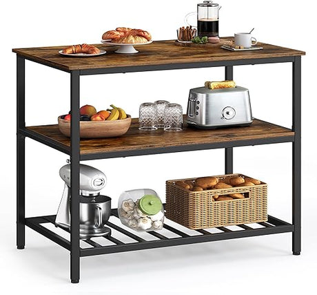 Kitchen Island with 3 Shelves, 47.2 Inches Kitchen Shelf with Large Worktop