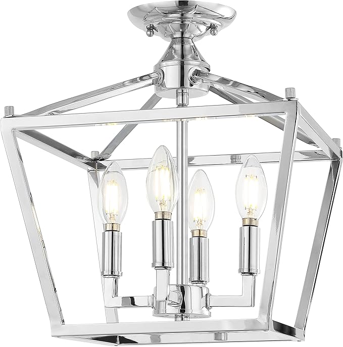 JYL7610B Plains Mini Lantern 12" 4-Light Iron Modern Farmhouse LED Flush Mount,