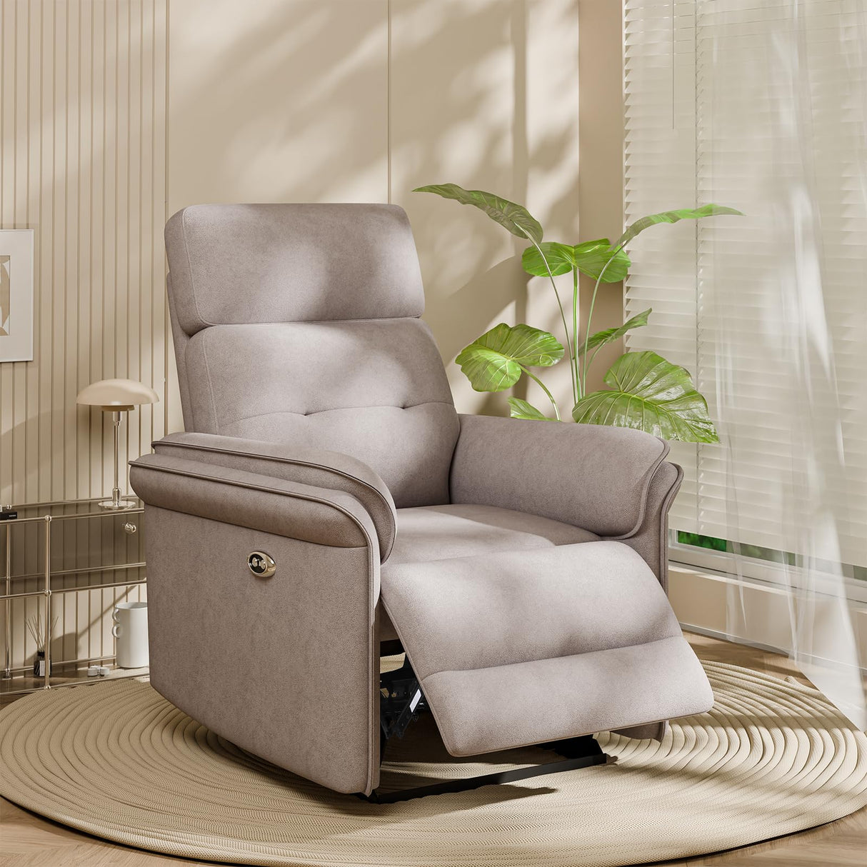 Fabric Power Recliner Chair, Ultra-Comfy Velvet Reclining Chair with Overstuffed Arms & USB Port