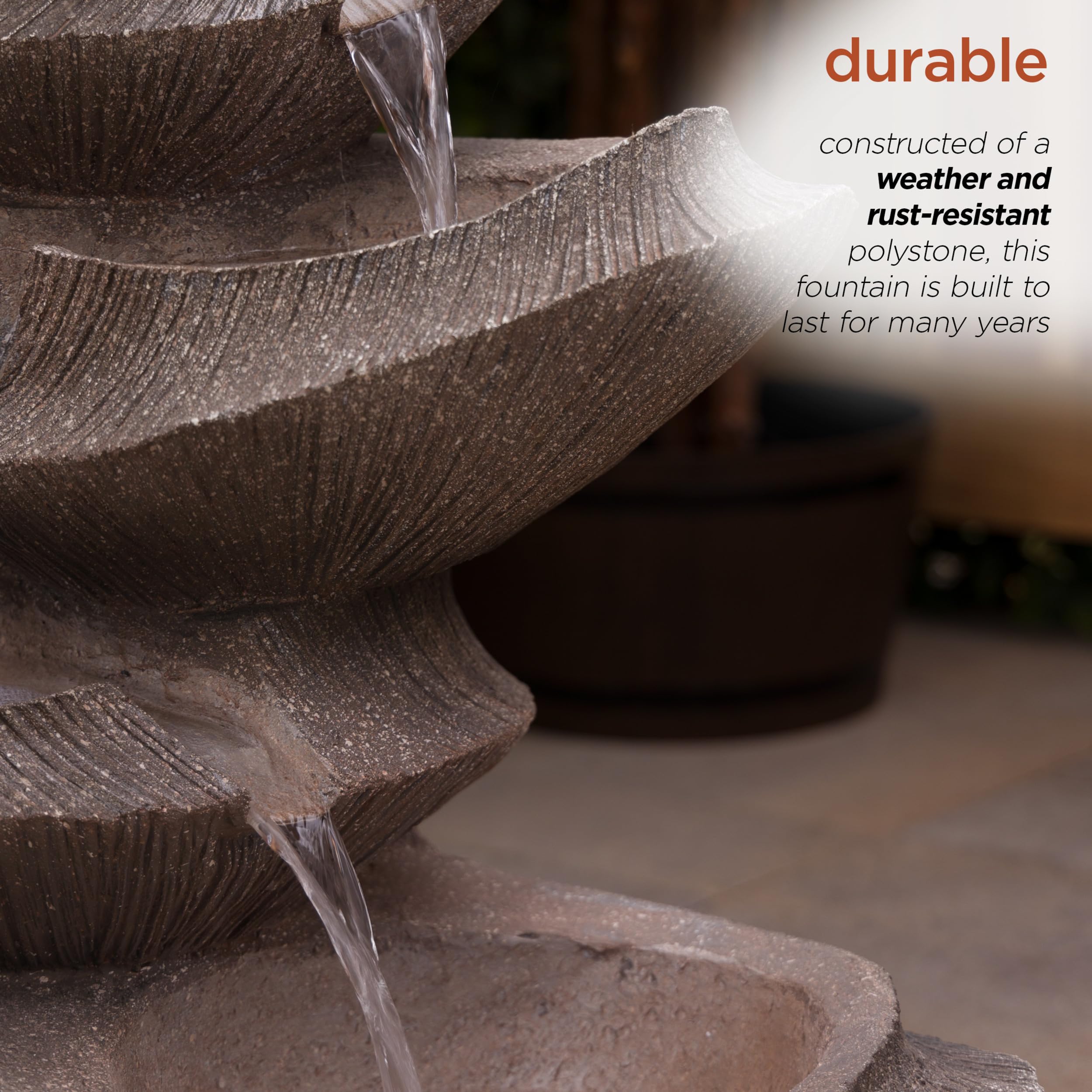 WIN1332L-BR Outdoor Floor Tiered Basin Fountain with LED Lights