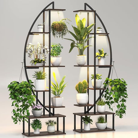 Plant Stand Shelf Indoor with 6 Grow Light, 7 Tier 65" Tall 2 Pack Half Moon Large Lighted Plant Rack Organizer