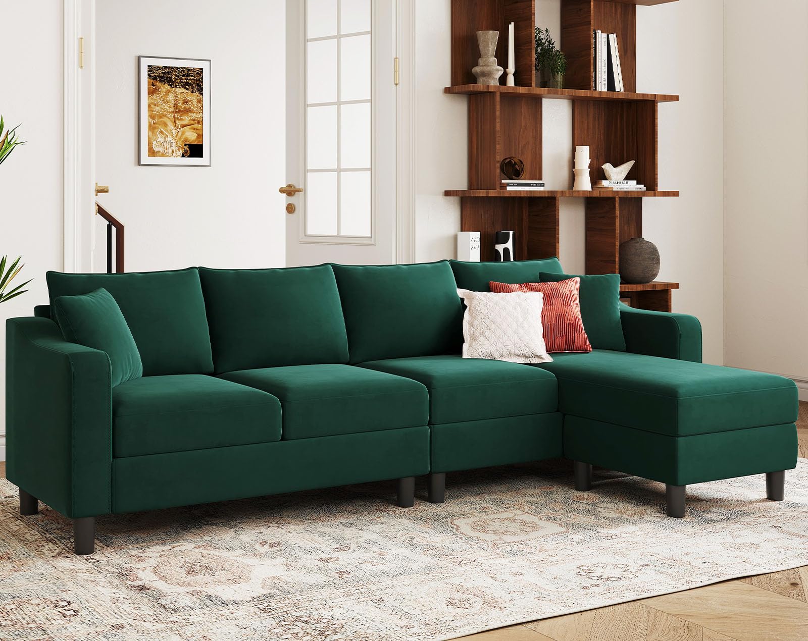 Velvet Convertible Sectional Sofa L Shaped Couch Reversible Sectional Sofa
