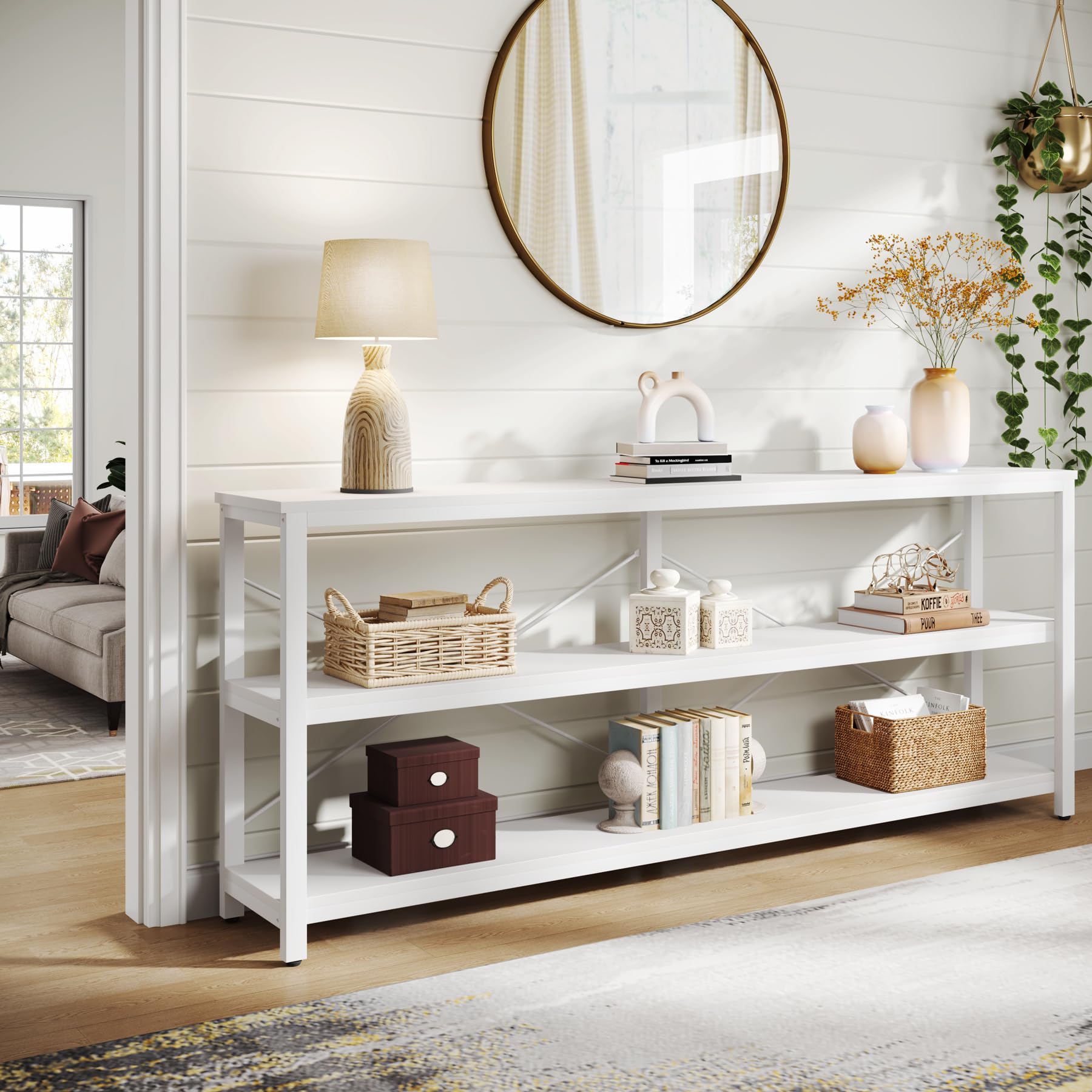 70.9-Inch Console Table, 3-Tier Industrial Sofa Table with Metal Frame
