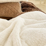 Fur Shaggy Fluffy Comforter Set Twin Size Mixed Coffee Brwon and White Long Hair, 3
