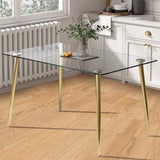 51 inch Glass Dining Table Set for 4, Dining Table & Chair Sets with Gold Plating Legs