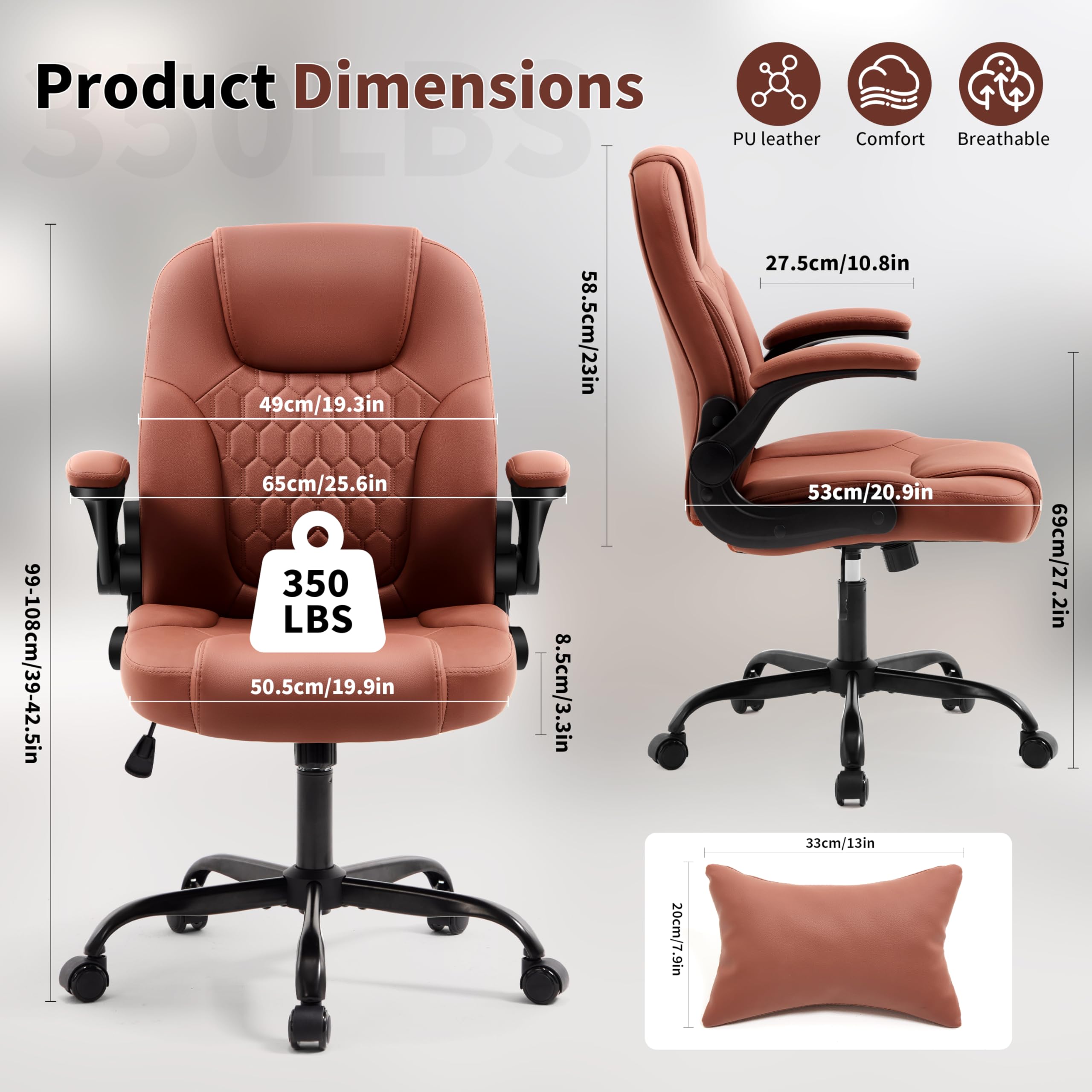 Executive Office Chair with Lumbar Support - Ergonomic PU Leather Desk Chair