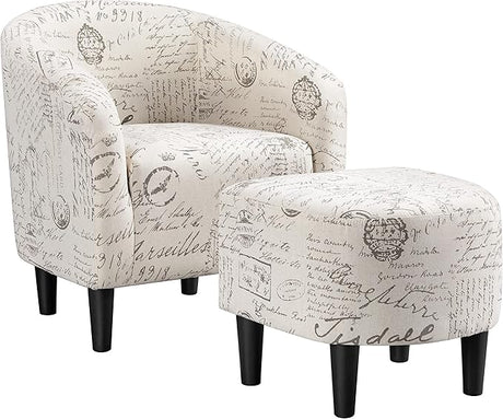 Accent Chair with Ottoman Set, Modern Upholstered Soft Barrel Chair with Footstool