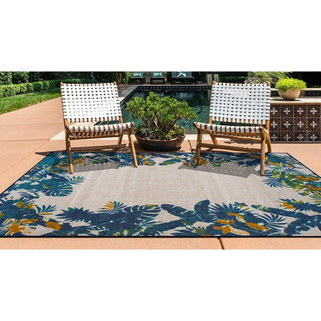 Contemporary Floral Border Non-Shedding Outdoor Rugs for Deck,Patio,