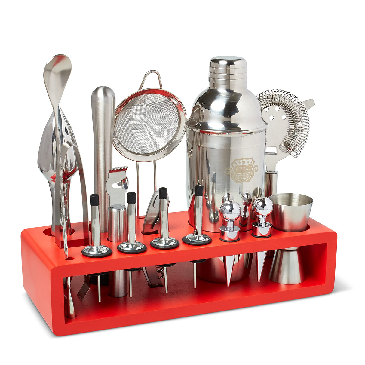 Professional Bartender Kit and Cocktail Shaker Set with Stand - 17 Piece Stainless Steel