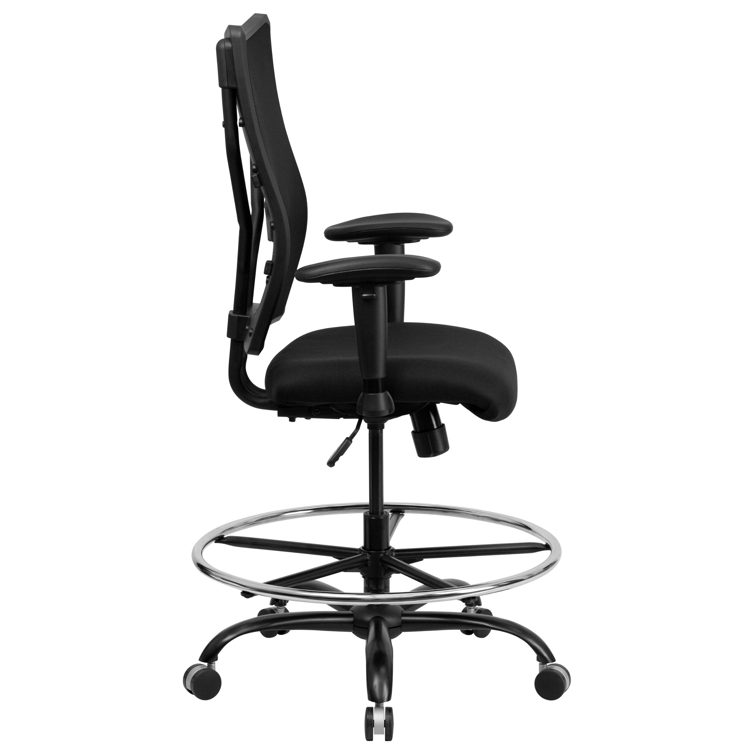 Series Big & Tall 400 lb. Rated Black Mesh Ergonomic Drafting Chair with Adjustable Arms