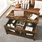 Wood Lift Top Modern Coffee Table w/Hidden Compartment and Open Storage Shelf