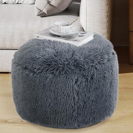 Round Pouf Ottoman Stuffed,Faux Fur Pouf Ottoman