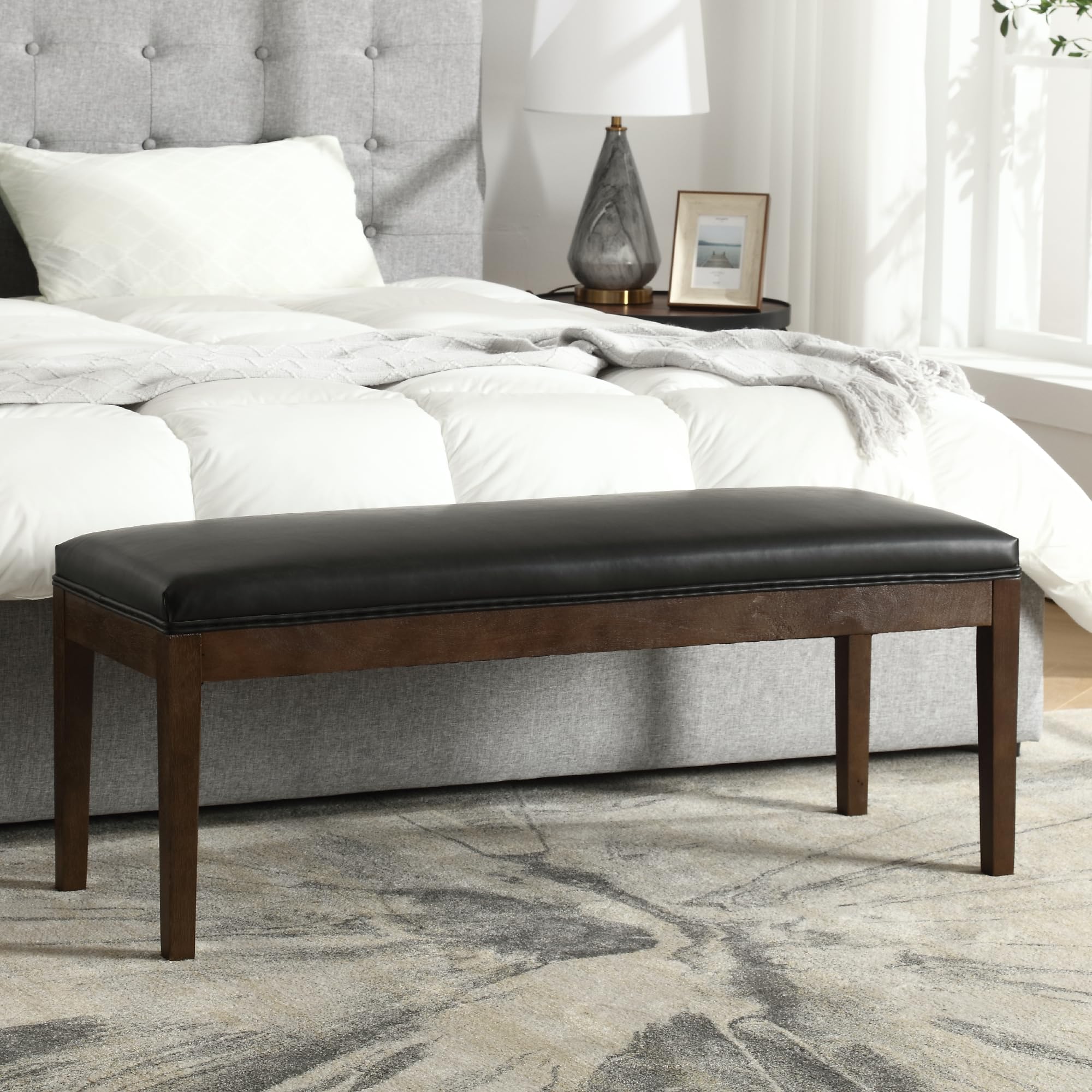PU Leather Upholstered Entryway Bench Dining Table Benches