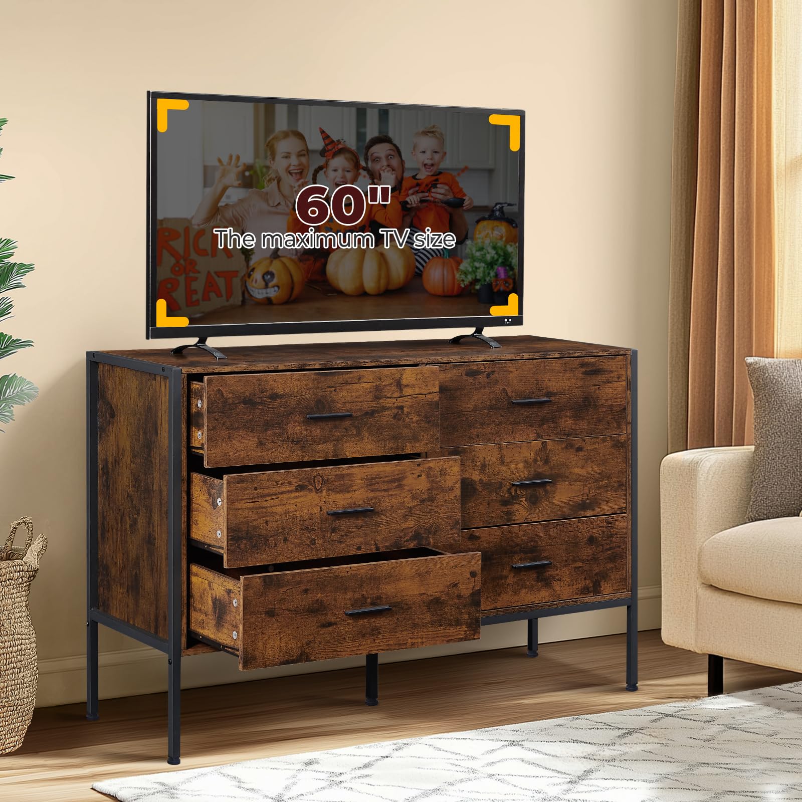 Wood Rustic Dresser with 6 Drawers