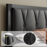 Twin Size Metal Bed Frame with Faux Leather Button Tufted Headboard,