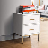 26 Inch 2 Drawer Wooden Nightstand with Metal Base, White