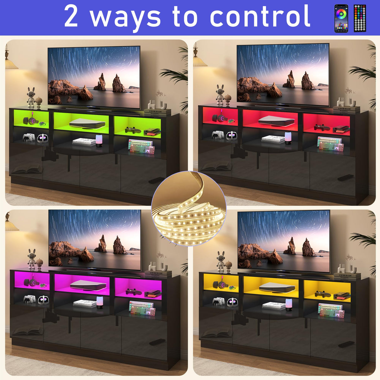 32-Inch Tall Entertainment Center with LED Lighting for 70-80 Inch TV