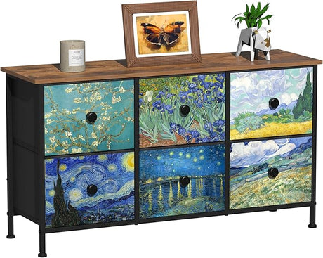 Tall Dresser with 8 Drawer for Bedroom Narrow Van Gogh Chest of Drawers for Hallway