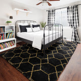 arge Fluffy Area Rug for Living Room Bedroom, 5x8 Black and Gold Rug,