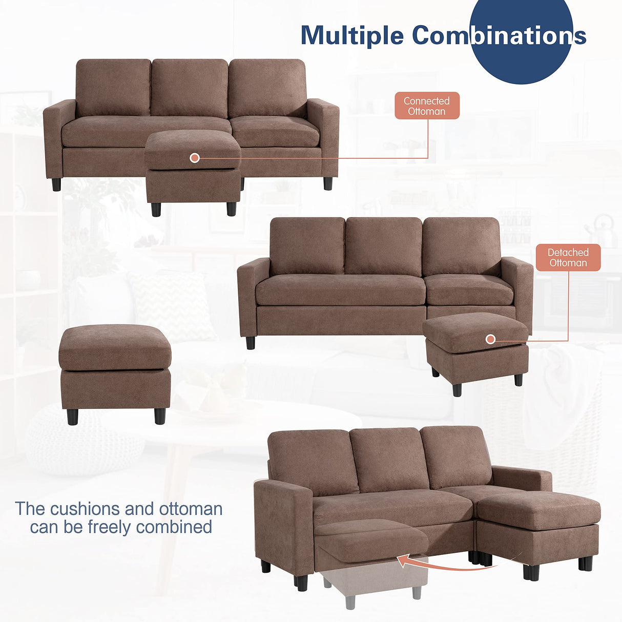 79" Convertible Sectional Sofa Couch, L Shaped Couch with Linen Fabric