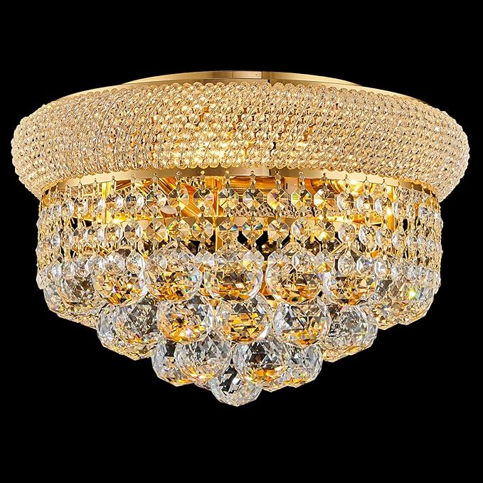 7 - Light Flush Mount Crystal Chandelier for Living Room Dining Room Entryway Hallway