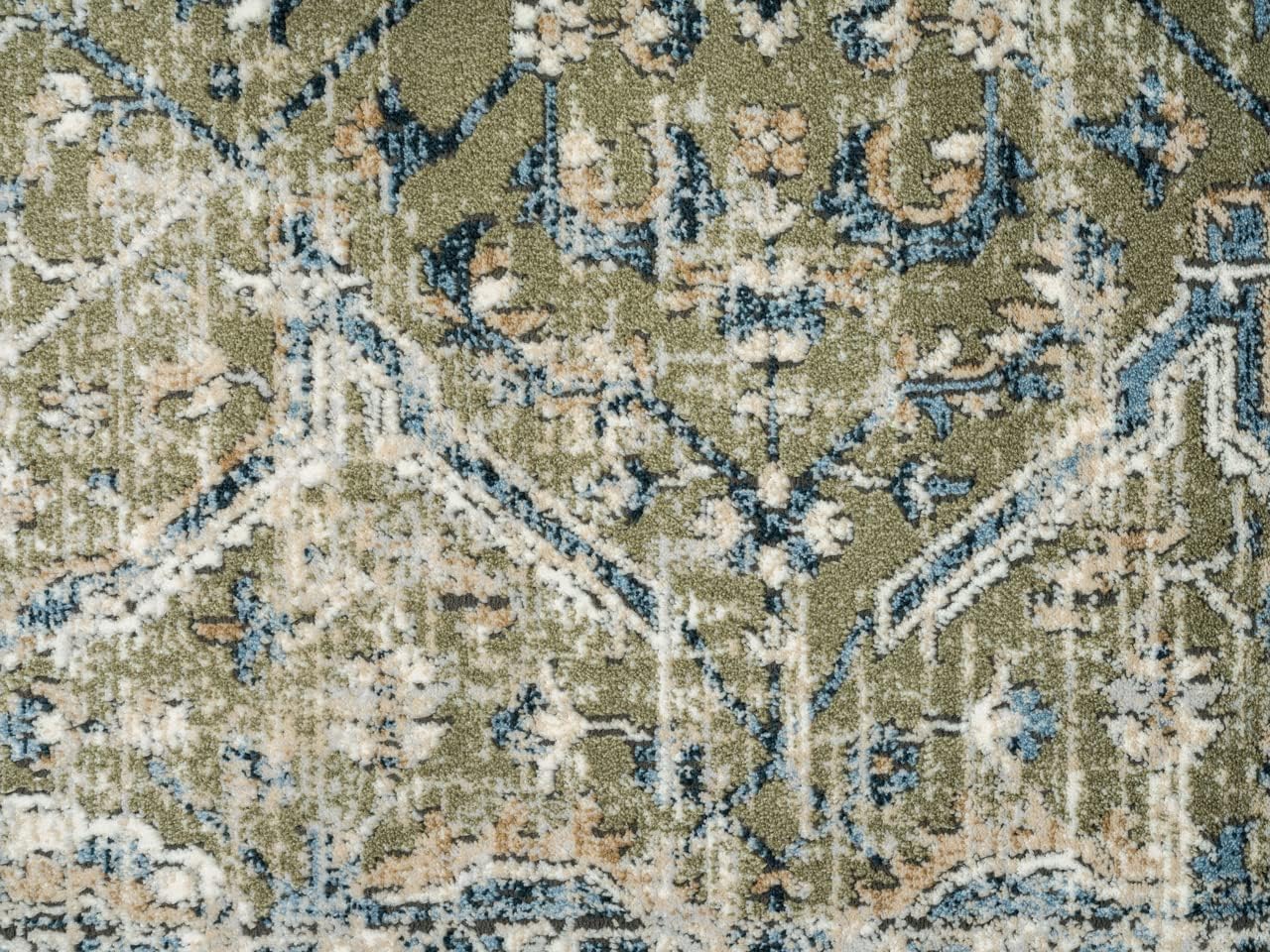 Vintage Blue Green Area Rug 9x12 - Non-Shedding Medium Pile