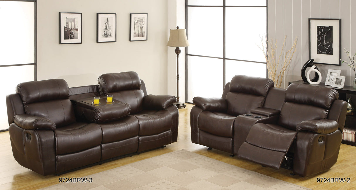 Reclining Sofa w/ Center Console Cup Holder, Brown Bonded Leather