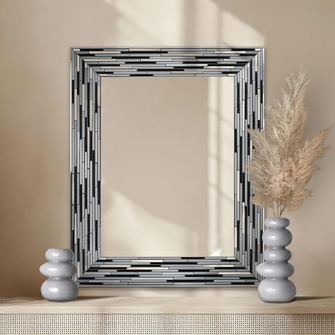 24"x30" Reeded Tiled Sea Glass Aqua Blue Vanity Mirror for Bathroom Wall