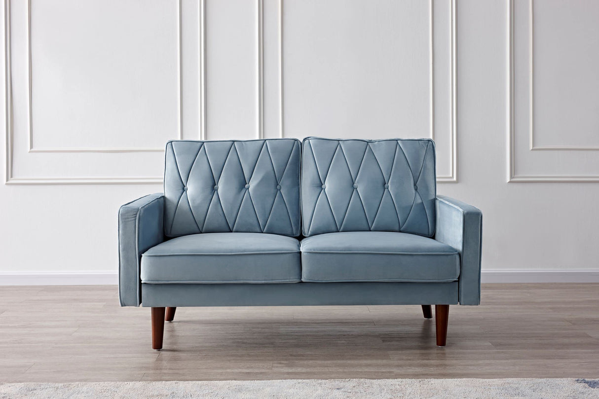 US Pride Furniture Furniture Velvet Loveseat, Button Tufted and Soft Fabric Upholstered Mid Century Modern Couch for Living Room, Bedroom or Home Office, 57.5'' Wide 2 Seater Sofa, Light Grayish Cyan