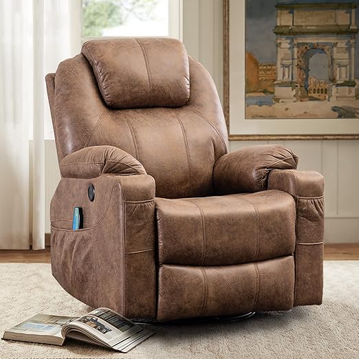 ZenLuxe Swivel Glider Recliner – Massage, Heat, USB, Cup Holders