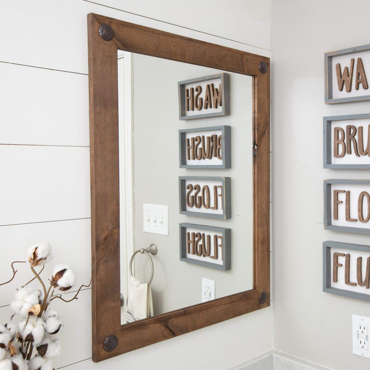 Farmhouse Bathroom Vanity Mirror with Clavos, Walnut Finish, 24" x 31"