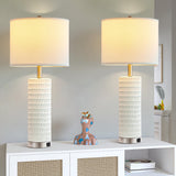 White Ceramic Table Lamps Set of 2 with USB Charging Ports