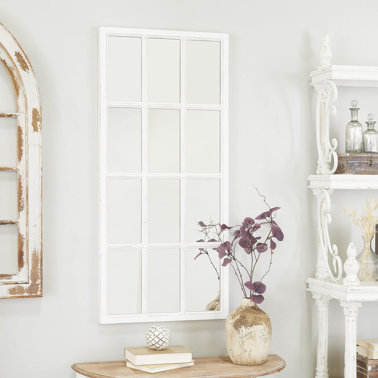 Wood Room Wall Mirror Window Pane Inspired Entryway Mirror, Wall Mounted Mirror 22" x 1" x 48",