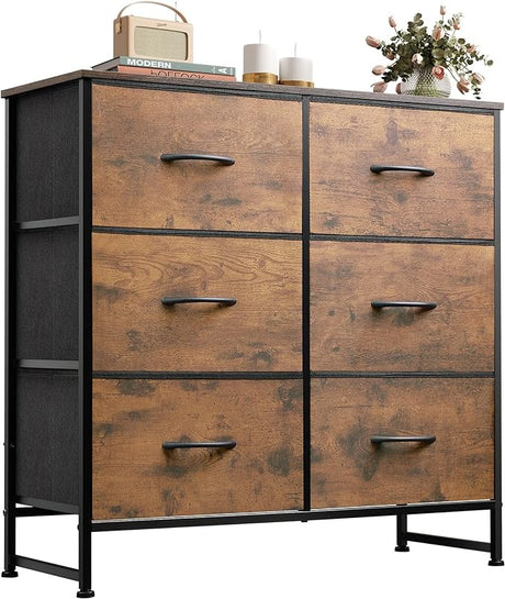 Fabric Dresser for Bedroom, 6 Drawer Double Dresser, Storage Tower