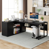 Office Desk with Drawers,55 inches L Shaped Computer Desk with Storage Shelves