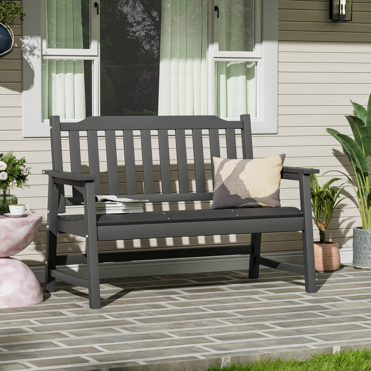 Outdoor Bench, 2-Person Garden Bench Load up to 800 Lbs, Outdoor Benches