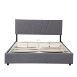 Upholstered Platform Bed with Lifting Storage Grey