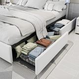 Full Size Bed Frame with LED Lights and 4 Storage Drawers, Upholstered Platform Bed