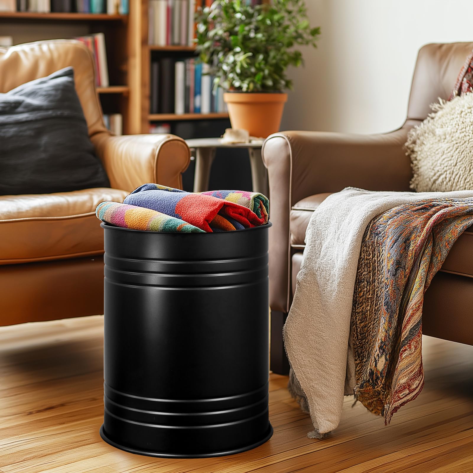 Metal Barrel Ottoman Storage Stool Set of 2, Rustic Accent Side Table
