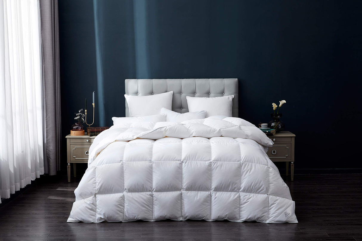 Winter Goose Feathers and Down Comforter Twin Size Duvet Insert, 100% Cotton Cover,