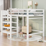 Full Loft Bed, Loft Bed Full Size with Storage Staircase and Wardrobe for Clothes, Wooden High Loft Bed Frame for Kids Girls Boys Bedroom, Grey