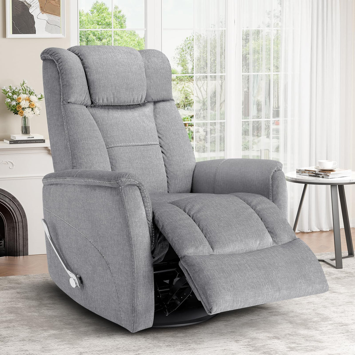 BedsPick Swivel Recliner Chair for Adults, Rocker Recliner Chair, Ergonomic Upholstered 360°Swivel Reclining Sofa, Glider Recliner Chair for Living Room, Bedroom, Nursery, Home Theater (Light Grey)