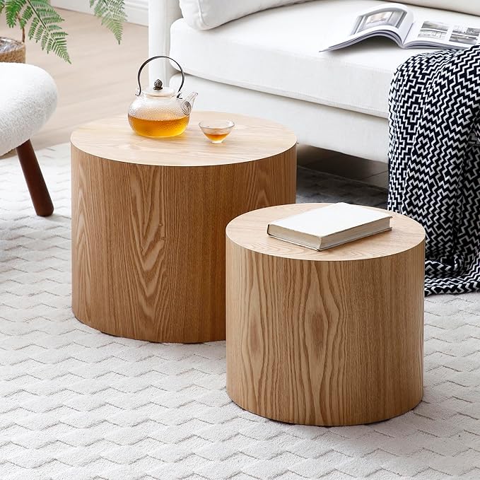 19.17'' Black Round Coffee Table with Storage Nesting Coffee Table