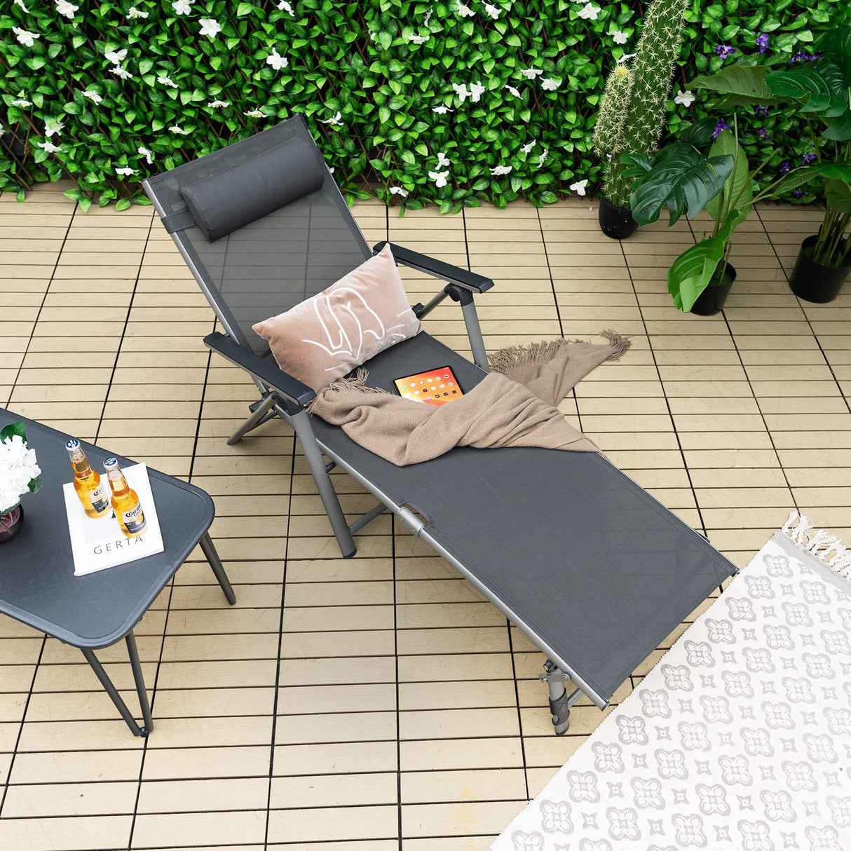 2PCS Outdoor Aluminum Chaise Lounge Chair, Patio Folding Chaise