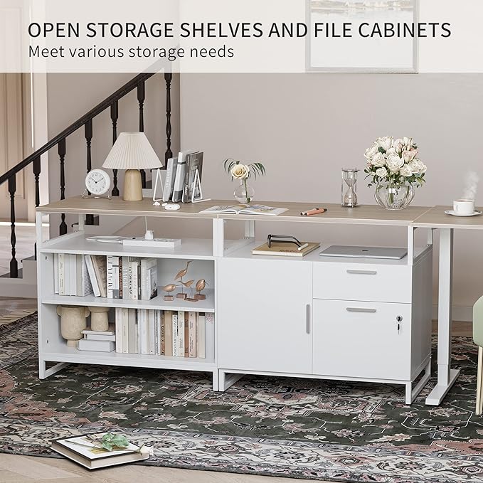66 Inch Executive L Shaped Standing Desk with 2-Drawer File Cabinet