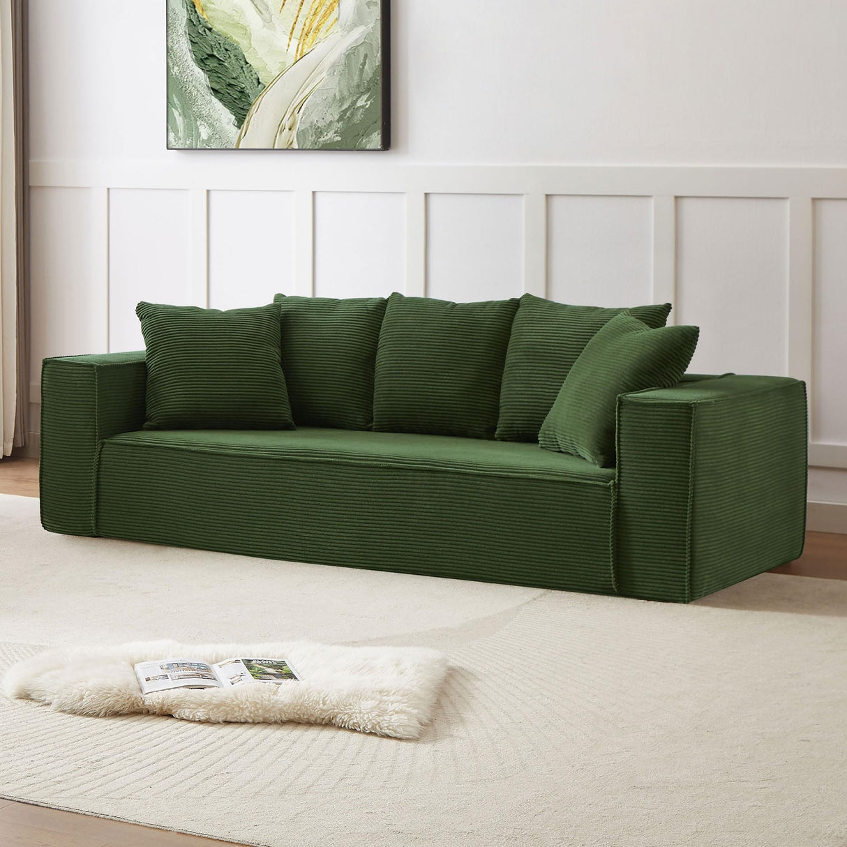 Corduroy Sofa with 5 Matching Cushions for Modern Living Room 3-Seater Sofa